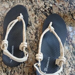 No Boundaries Black and Cream Rope Tie Sandals